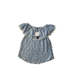 Unique Spectrum Blouse Top Women Size L Blue Short Sleeve Off The‎ Shoulder Neck